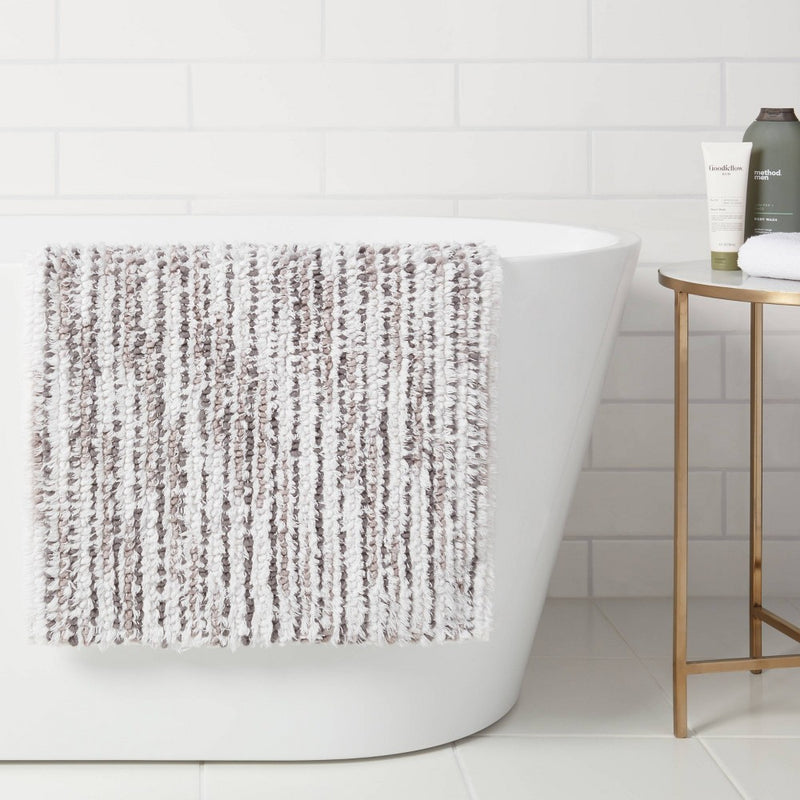 20"x32" Spacedye Striped Bath Rug Gray/White - Threshold™
