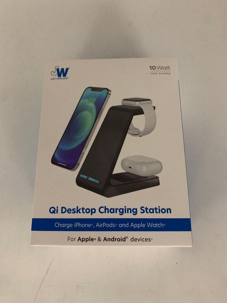 Just Wireless 3-in-1 Qi Charging Pad Compact Design with 6' TPU Cable - Black