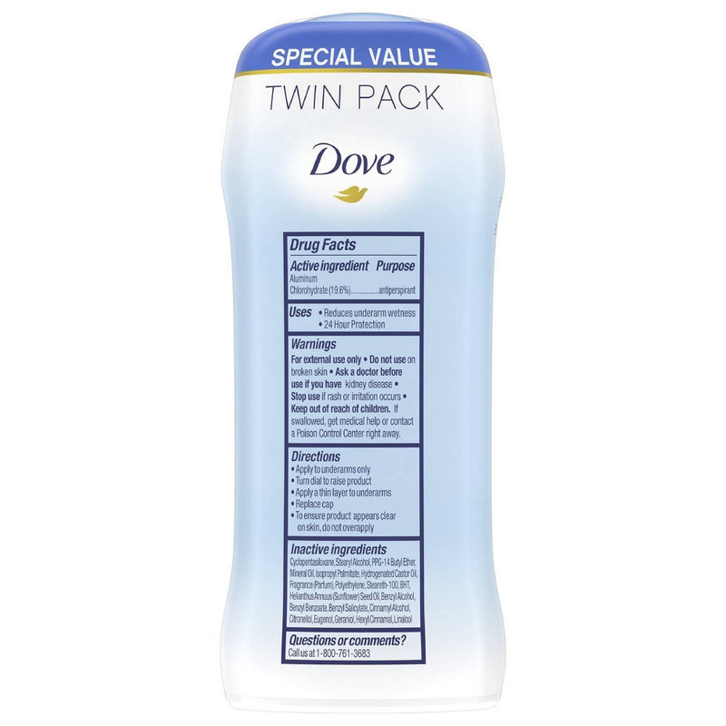 Dove Beauty Original Clean 24-Hour Invisible Deodorant Stick TWIN PACK- 5.2oz