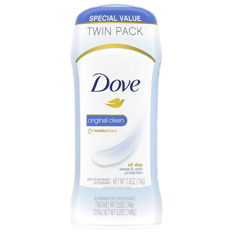 Dove Beauty Original Clean 24-Hour Invisible Deodorant Stick TWIN PACK- 5.2oz