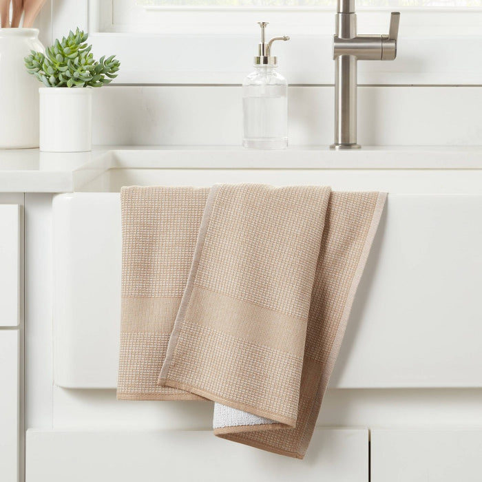 2pk Cotton Waffle Terry Kitchen Towels Taupe - Threshold™