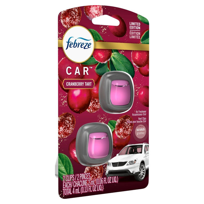 Febreze Car Air Freshener Vent Clip Cranberry Tart Scent 2ct/0.13 fl oz