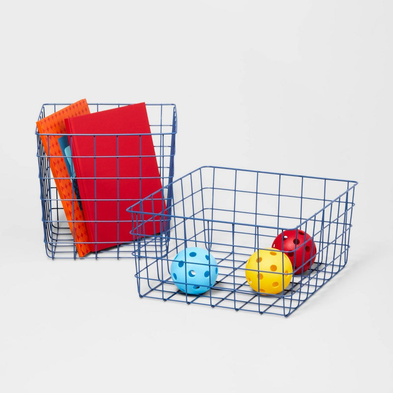 13" Rectangular Wire Decorative Basket Blue - Brightroom™