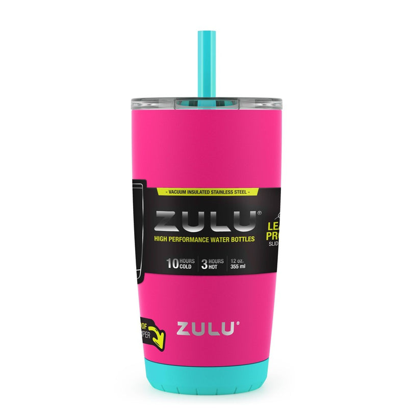 Zulu Tempo 12oz Stainless Steel Kids' Tumbler with Straw - Pink/Mint