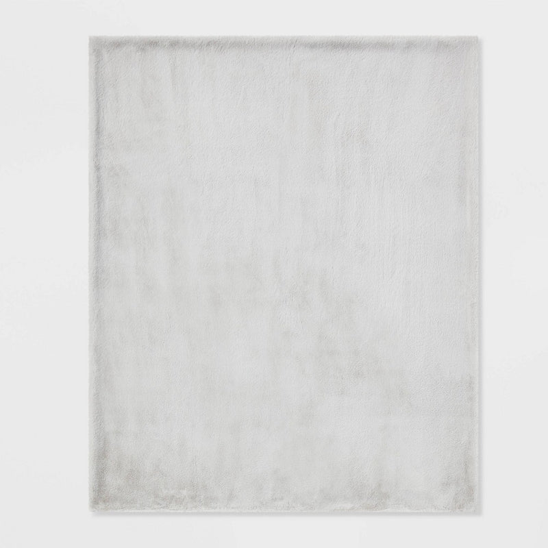 Faux Rabbit Fur Throw Blanket Light Gray - Threshold™ (LOCAL PICKUP ONLY)