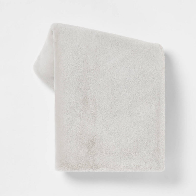 Faux Rabbit Fur Throw Blanket Light Gray - Threshold™ (LOCAL PICKUP ONLY)