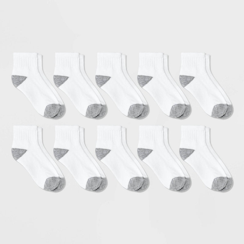 Boys' 10pk Ankle Athletic Socks - Cat & Jack™ White L