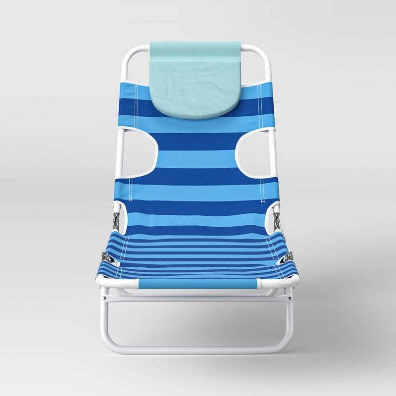 Wide Stripe Beach Lounger - Blue - Sun Squad™ (LOCAL PICKUP ONLY)