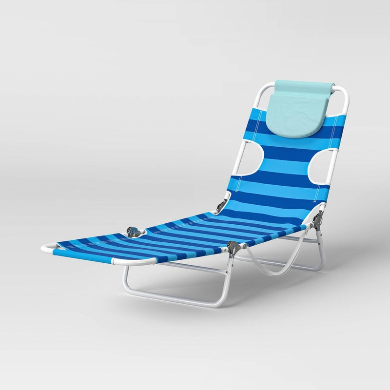 Wide Stripe Beach Lounger - Blue - Sun Squad™ (LOCAL PICKUP ONLY)
