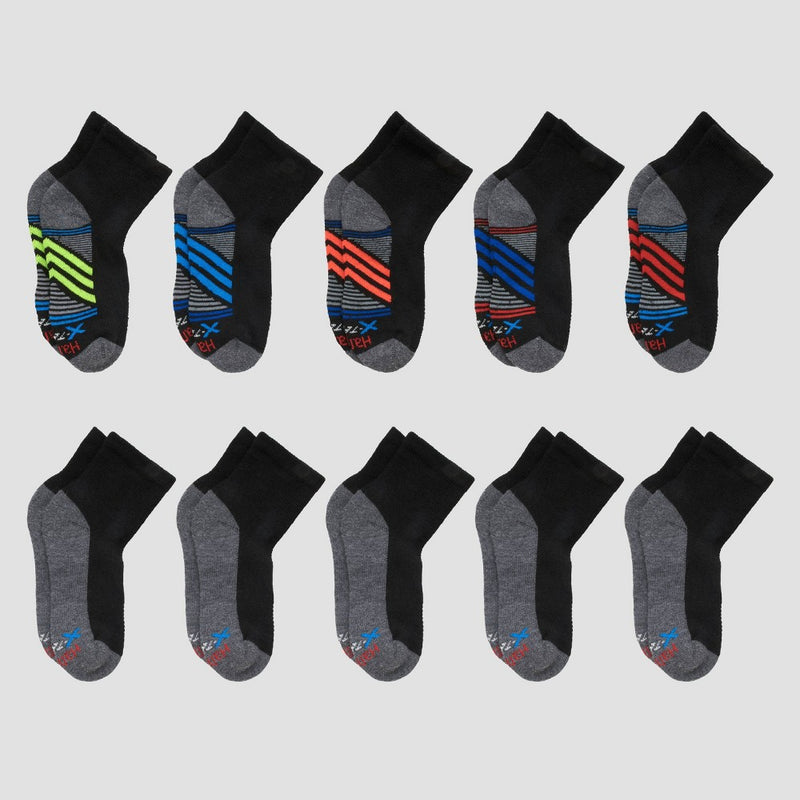 Hanes Boys' 10pk Premium Ankle Athletic Socks - Black S