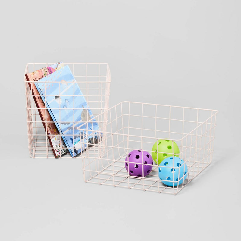 13" Rectangular Wire Decorative Basket Peach - Brightroom™