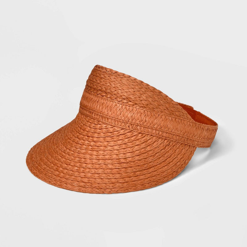Women's Braided Straw Visor Hat - A New Day™ Rust