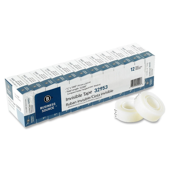 Business Source Invisible Tape Value Pk 1" Core 3/4"x1000" 12/PK Clear 32953