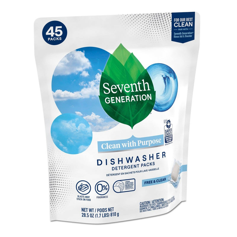 Seventh Generation Natural Dishwasher Detergent Packs Free & Clear - 45ct/28.5oz
