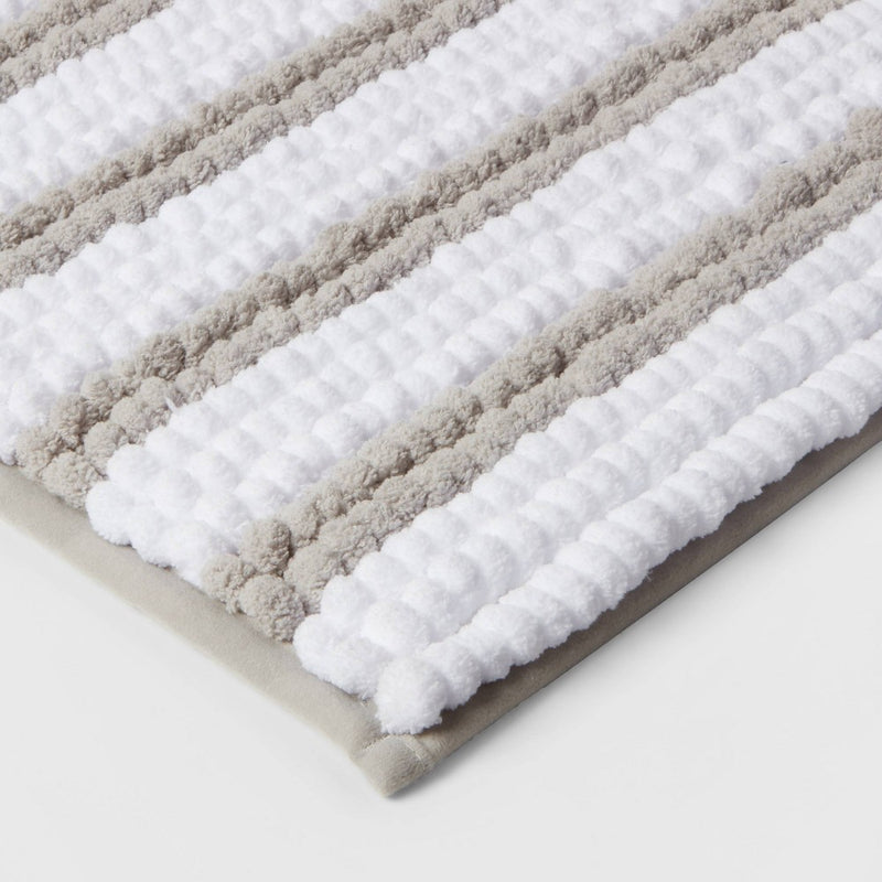 17"x24" Chunky Chenille Memory Foam Bath Rug Light Gray Stripe - Room Essentials™