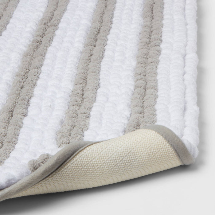 17"x24" Chunky Chenille Memory Foam Bath Rug Light Gray Stripe - Room Essentials™
