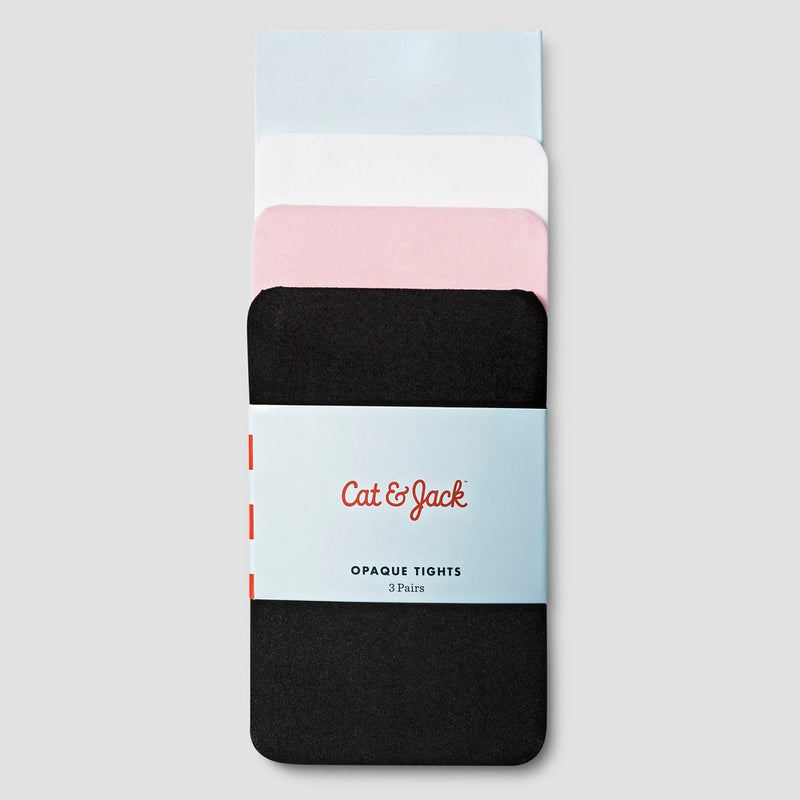 Toddler Girls' 3pk Solid Opaque Tights Cat & Jack - Black/White/Pink 2T-3T