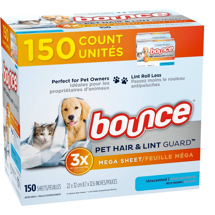 Bounce Pet Hair and Lint Guard Mega Dryer Sheets - Unscented - 150ct