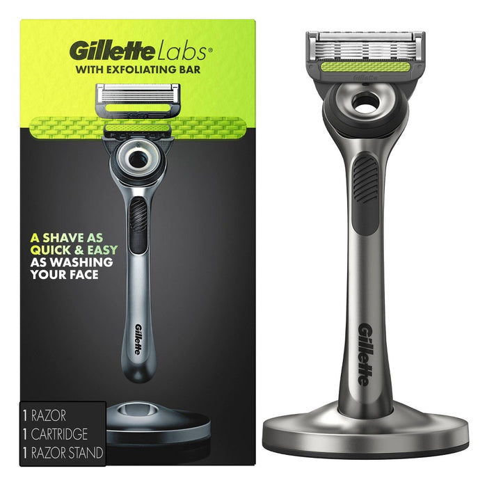GilletteLabs Exfoliating Razor by Gillette + 1 Razor Blade Refill & Premium Magnetic Stand - 3ct