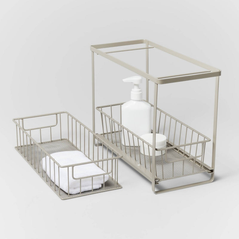 Two Tiered Slide Out Organizer Brushed Nickel - Brightroom™