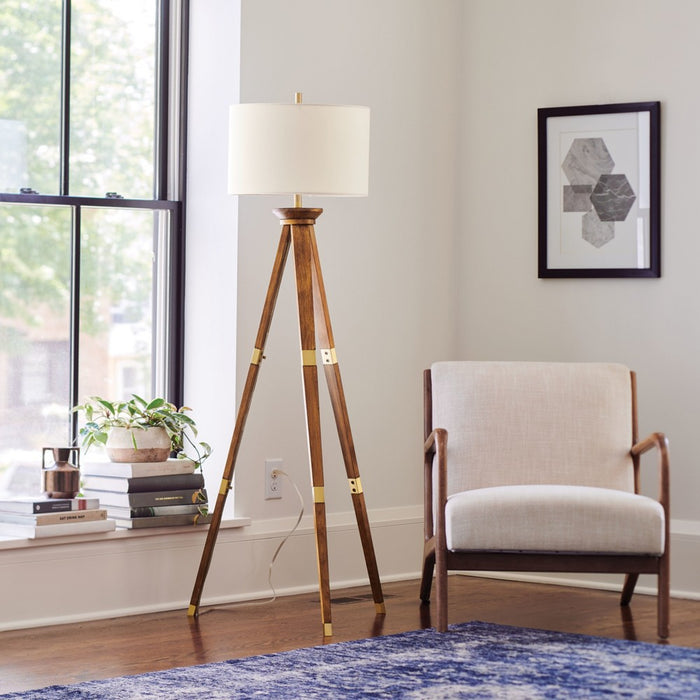 Oak Wood Tripod Floor Lamp Brass  - Threshold™