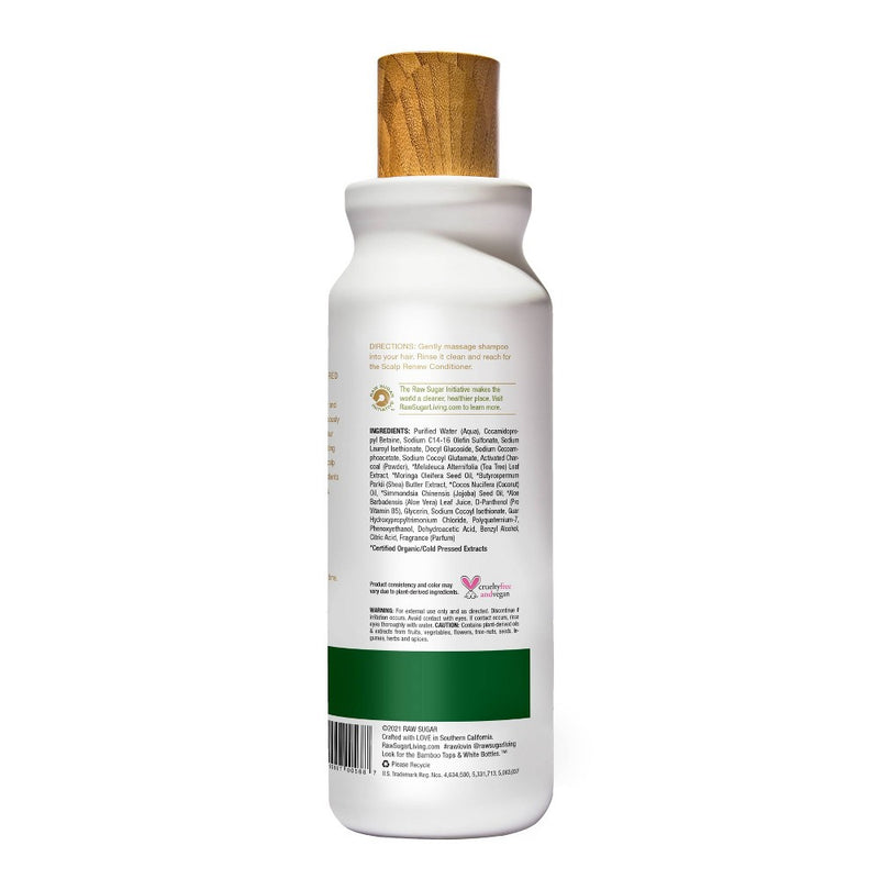 Raw Sugar Shampoo Scalp Restore Activated Charcoal + Tea Tree + Moringa Oil