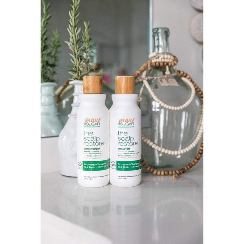 Raw Sugar Shampoo Scalp Restore Activated Charcoal + Tea Tree + Moringa Oil