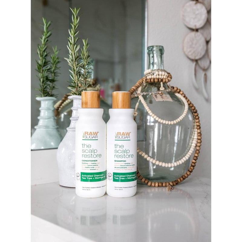 Raw Sugar Shampoo Scalp Restore Activated Charcoal + Tea Tree + Moringa Oil