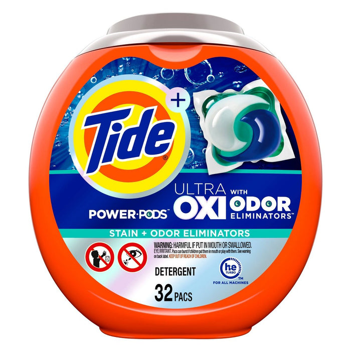 Tide Ultra OXI Power Pods with Odor Eliminators for Visible and Invisible Dirt Laundry Detergent Pacs - 61oz/32ct