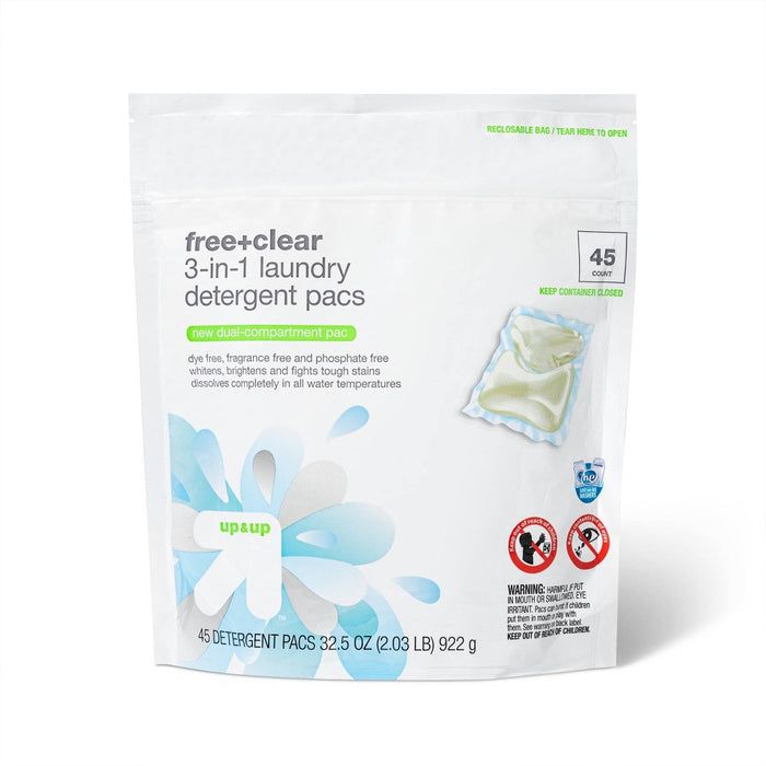 3-in-1 Laundry Detergent Pacs - Free & Clear - 45ct/32.5oz - up & up™