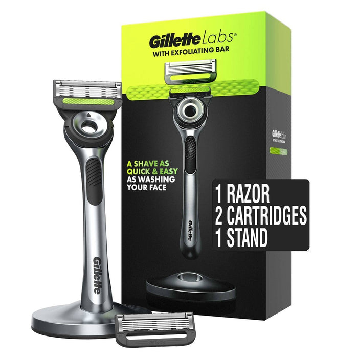 Gillette Labs Exfoliating Bar Razor + 2 Razor Blade Refills Magnetic Stand