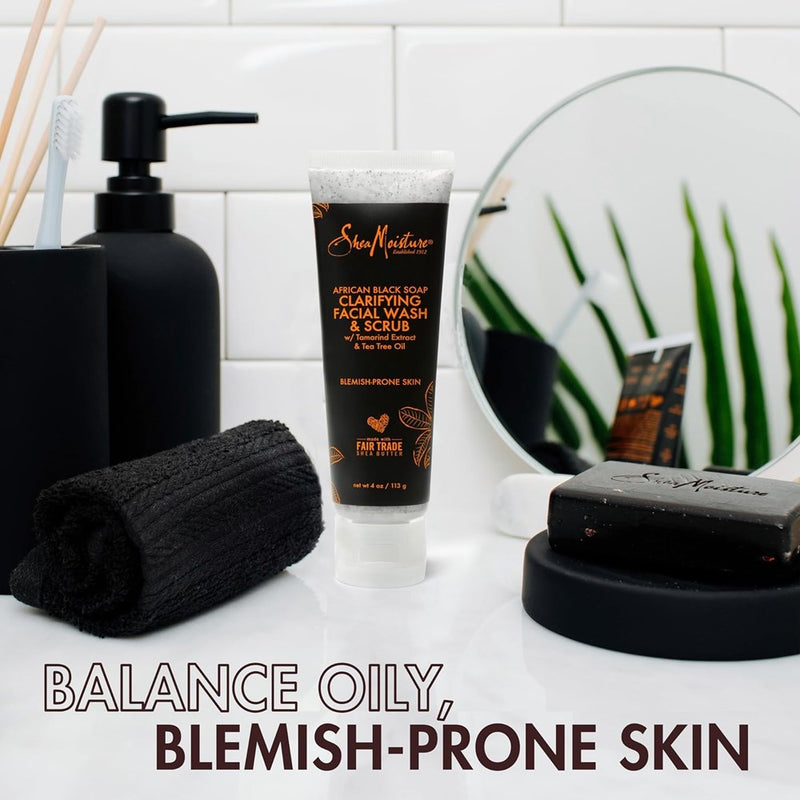 SheaMoisture African Black Soap Clarifying Facial Wash & Scrub - 4oz *NEW*