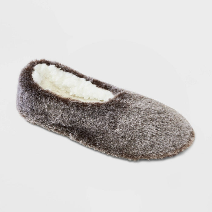 Women's Faux Fur Cozy Pull-On Slipper Socks - Brown S/M