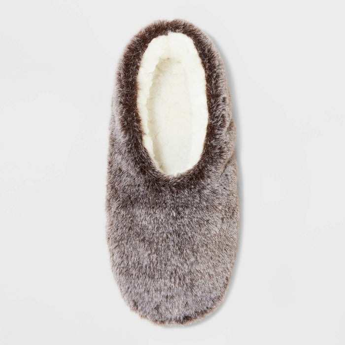 Women's Faux Fur Cozy Pull-On Slipper Socks - Brown S/M