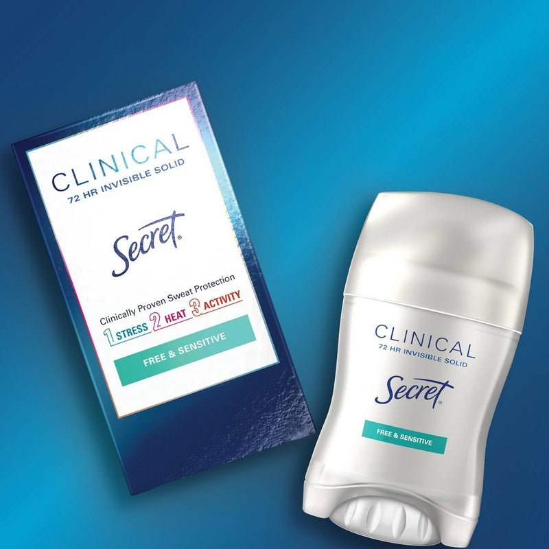 Secret Clinical Strength Invisible Solid Antiperspirant and Deodorant for Women - Free & Sensitive - 1.6oz