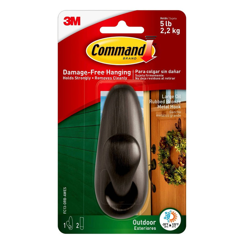 Command Large Sized Outdoor Forever Classic Metal Decorative  Hook with Foam Strips Bronze