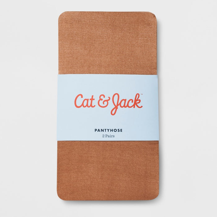 Girls' High Waisted 2pk Pantyhose - Cat & Jack™ Light Brown 7-10