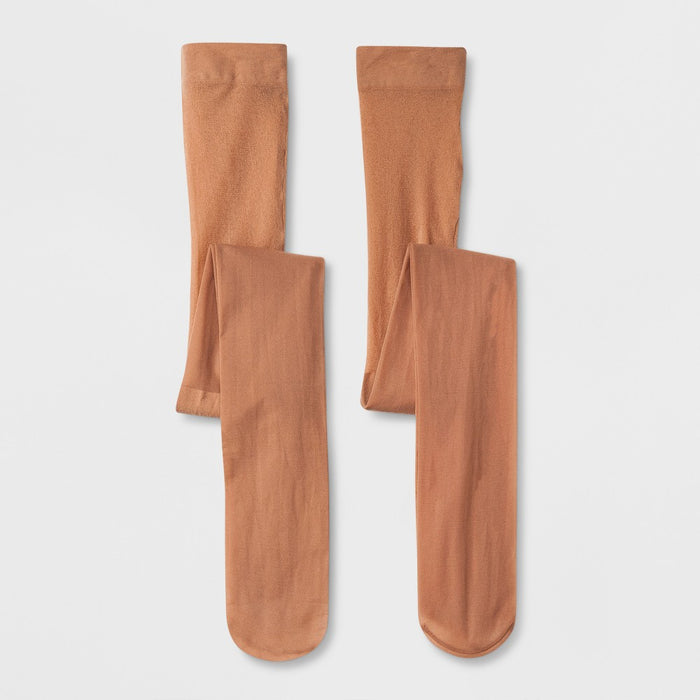 Girls' High Waisted 2pk Pantyhose - Cat & Jack™ Light Brown 7-10