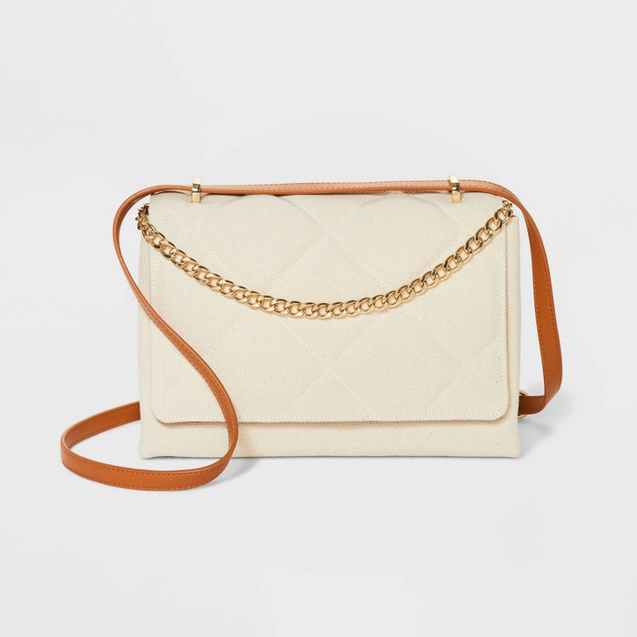 Square Woven Satchel Handbag - A New Day™ Light Beige