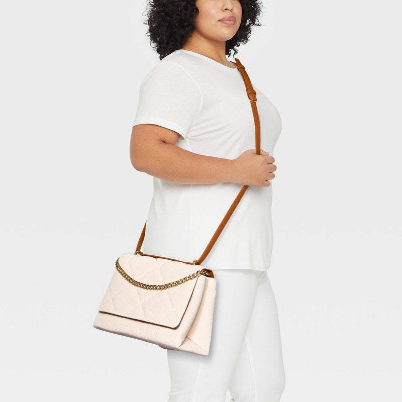 Square Woven Satchel Handbag - A New Day™ Light Beige