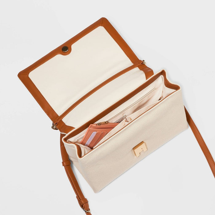 Square Woven Satchel Handbag - A New Day™ Light Beige