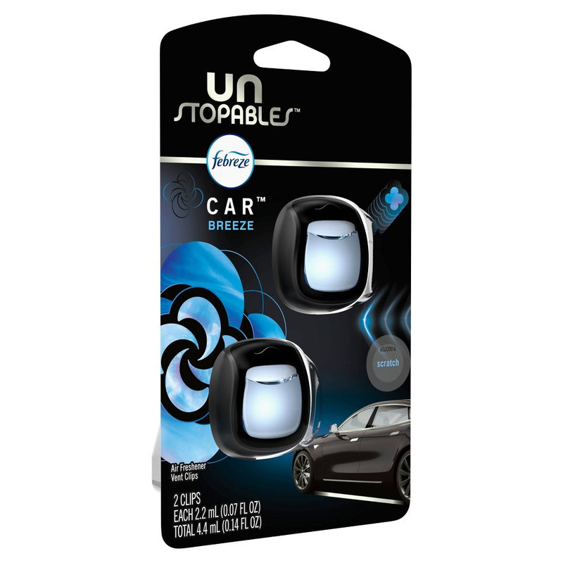 Febreze Unstopables Car Odor-Fighting Car Freshener Vent Clip Breeze Scent - 2ct/0.14 fl oz