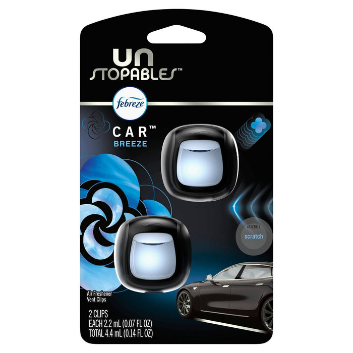 Febreze Unstopables Car Odor-Fighting Car Freshener Vent Clip Breeze Scent - 2ct/0.14 fl oz