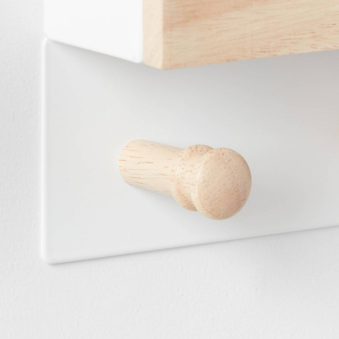 Mixed Material Mail Holder Matte White Hooks on Light Wood - Brightroom™
