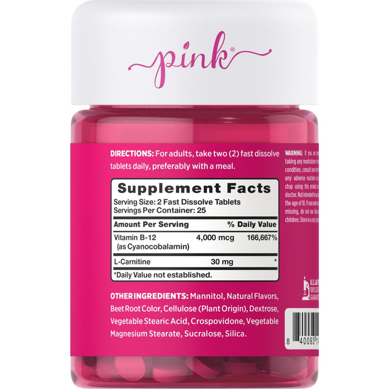 Pink Vitamins Get Up & Go B-12 + L-Carnitine Fast Dissolve Tabs - Natural Berry - 50ct
