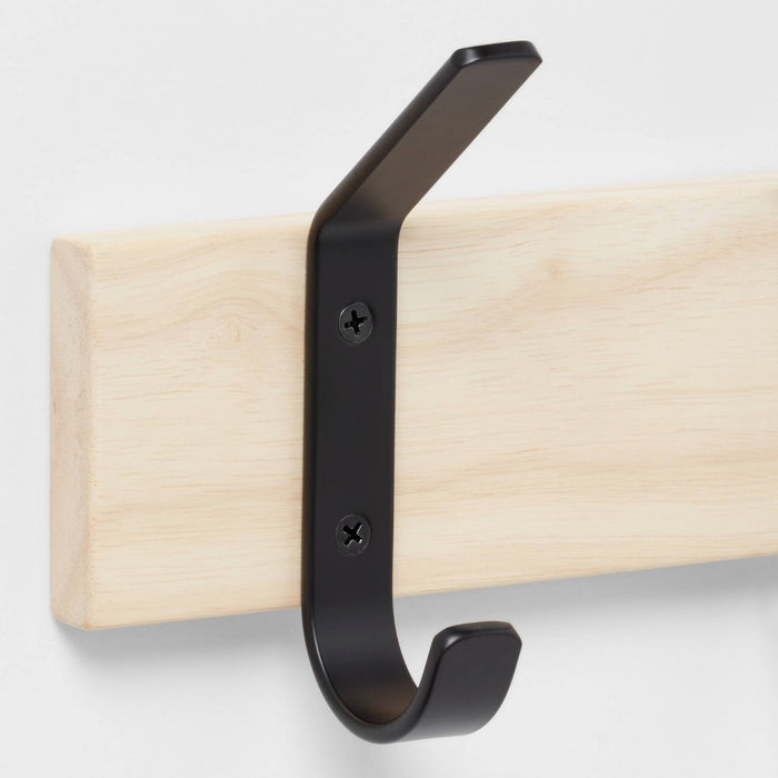 Mixed Material 4 Hook Rail Matte Black Hooks on Light Wood - Brightroom™