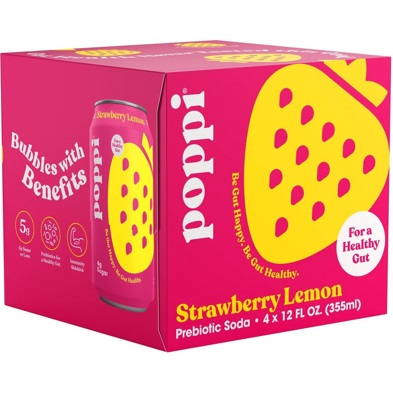 Poppi Strawberry Lemon Prebiotic Soda - 4pk/12 fl oz Cans