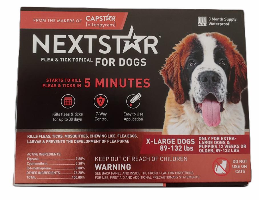 NextStar Flea & Tick Topical Treatment for Extra Large Dogs - 89 to 132lbs - 3ct