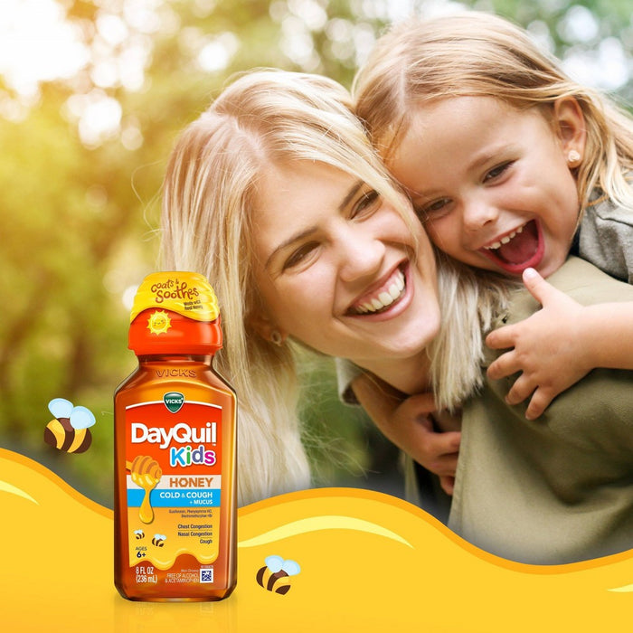 Vicks DayQuil and NyQuil Kids' Cold and Cough + Mucus Relief with Real Honey Flavor - 16 fl oz-