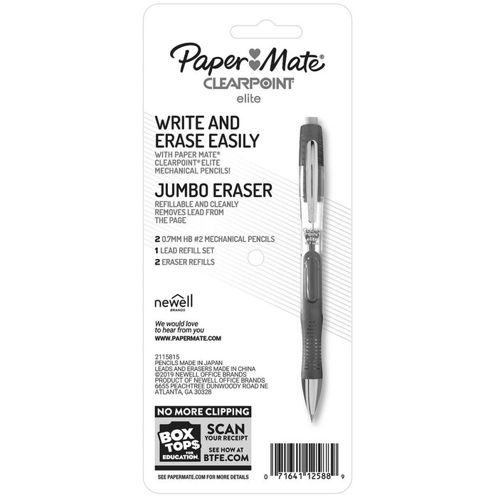 Paper Mate Clear Point Elite 2pk #2 Mechanical Pencils with Eraser & Refill 0.7mm Black